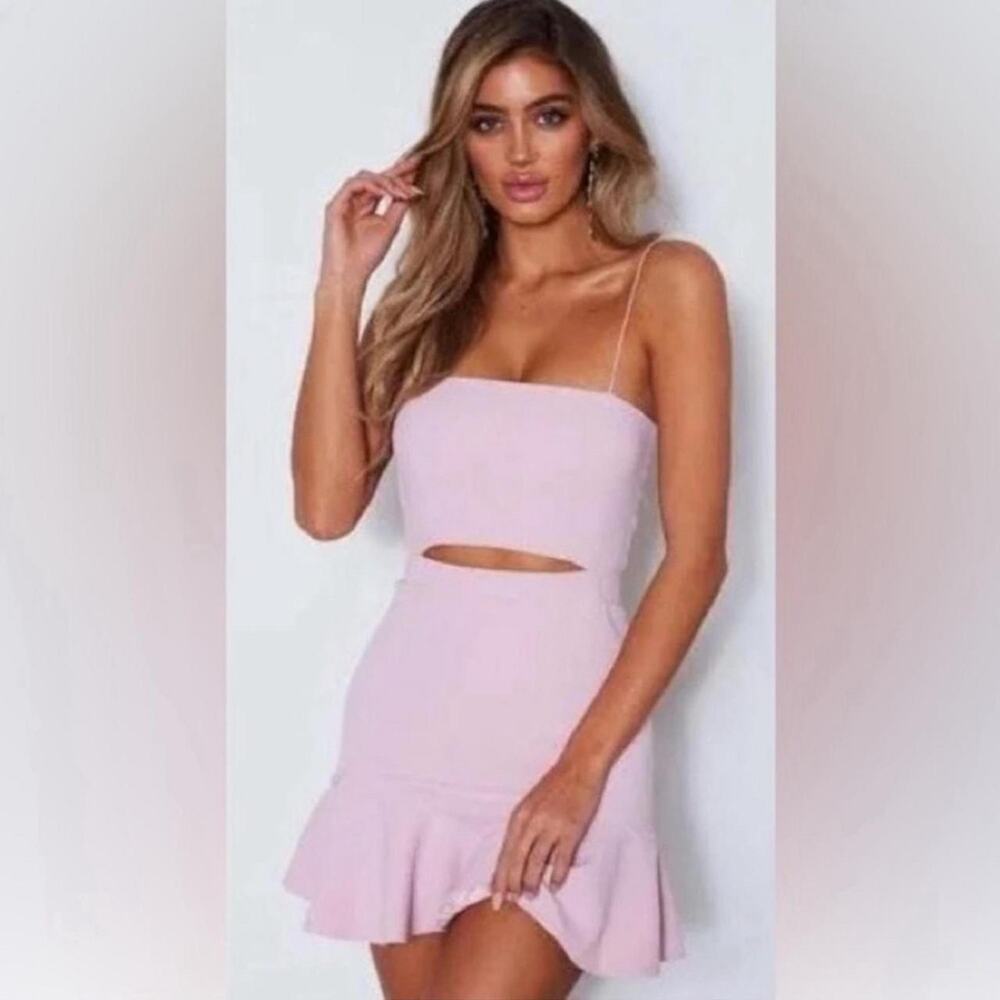 White fox sz M blush pink stomach cut out babydoll dress sexy summer party chic